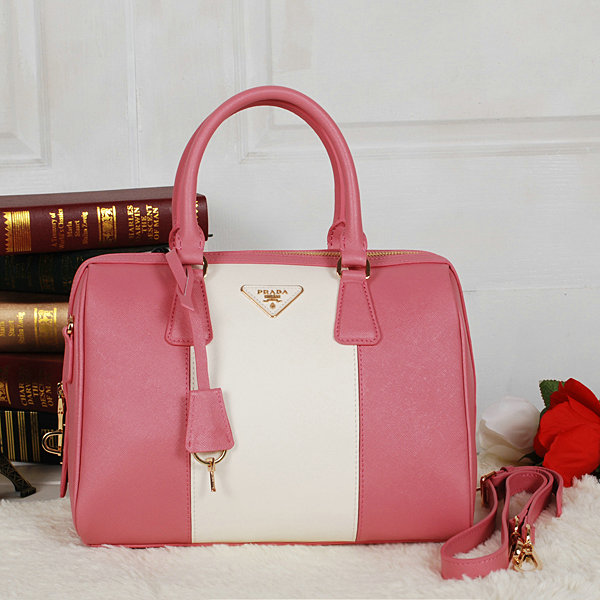 2014 Prada Saffiano Leather 32cm Two Handle Bag BL0823 pink&white for sale